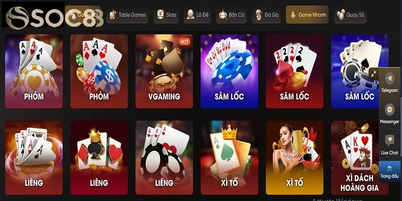 Sảnh game bài SOC88 - Sân chơi bài trực tuyến hấp dẫn